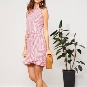 Lucy Paris Adeline Cotton Ticking Flounce Hem Dress NWT